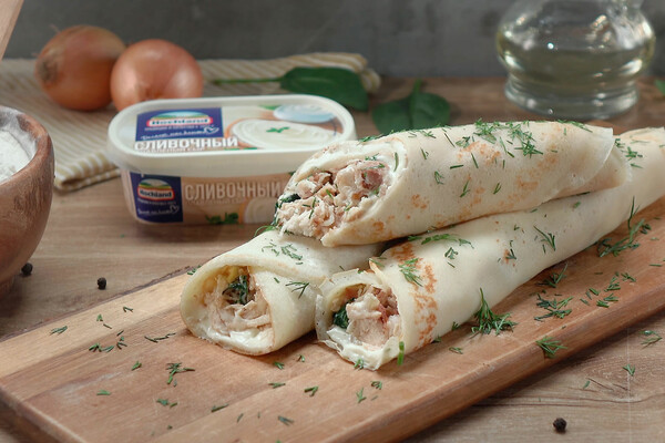 Блины с курицей и беконом